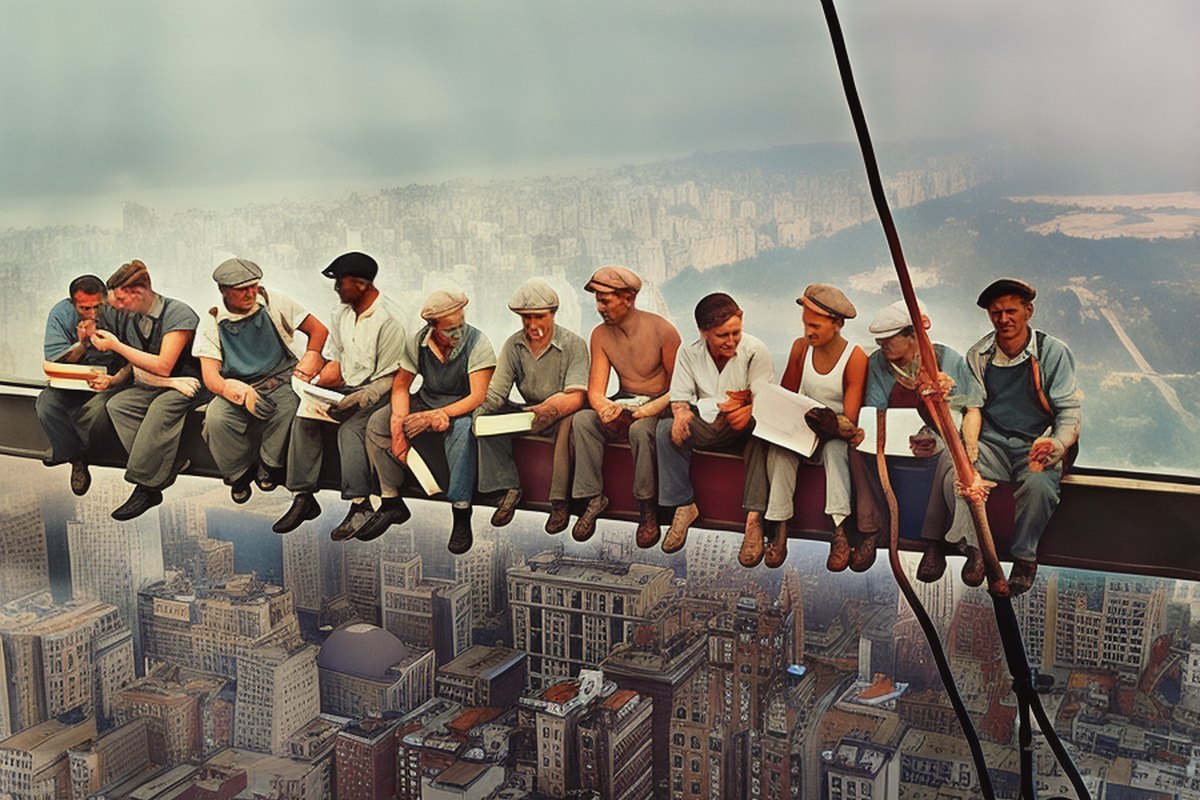 The same photo colorized, with every face restored